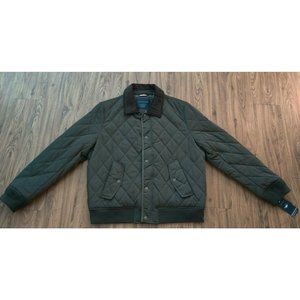 Tommy Hilfiger Men's XL Green Quilted Bomber Corduroy Collar Wind Resistant NWT